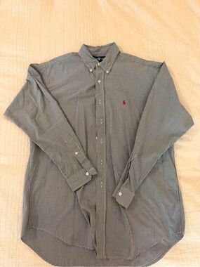 Polo Ralph Lauren Classic Tailored Black White Checker Button down Polo Large